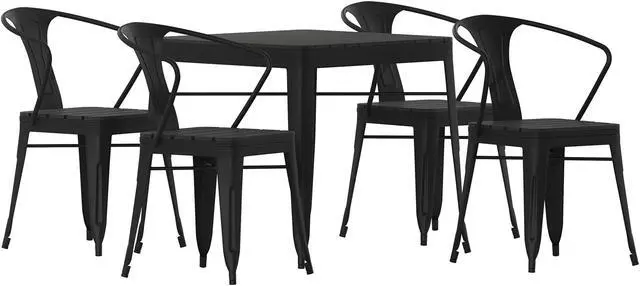 Main image of Helvey Commercial 5 Piece Indoor-Outdoor Table and Chairs, 31.5" Square Table with Poly Resin Top, 4 Metal Chairs with Poly Resin Seats, Black
