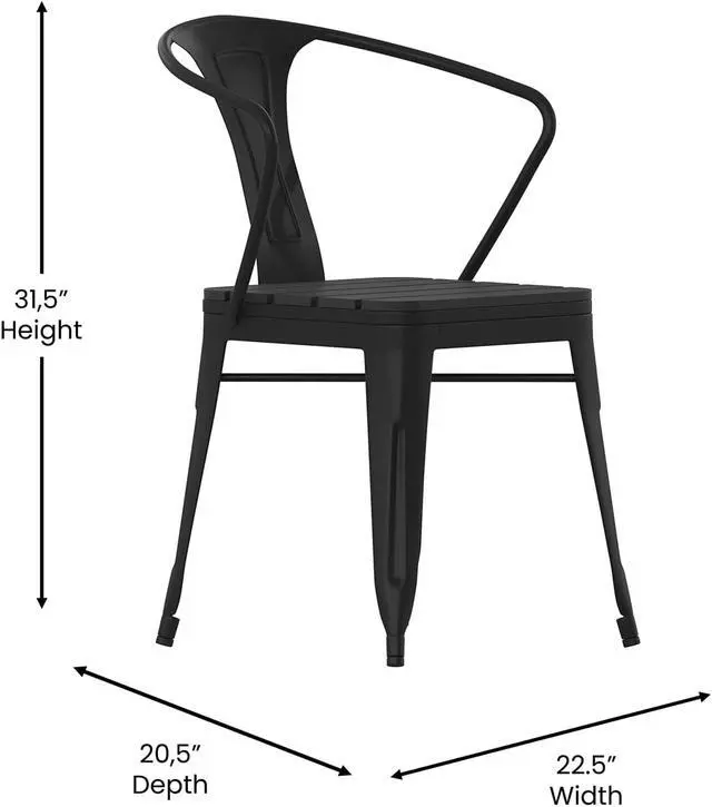 Alt view image 5 of 12 - Helvey Commercial 5 Piece Indoor-Outdoor Table and Chairs, 31.5" Square Table with Poly Resin Top, 4 Metal Chairs with Poly Resin Seats, Black