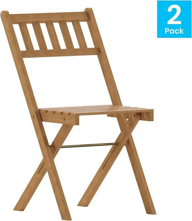 Main image of Martindale Indoor/Outdoor Folding Acacia Wood Patio Bistro Chairs with X Base Frame and Slatted Back and Seat in Natural Finish, Set of 2