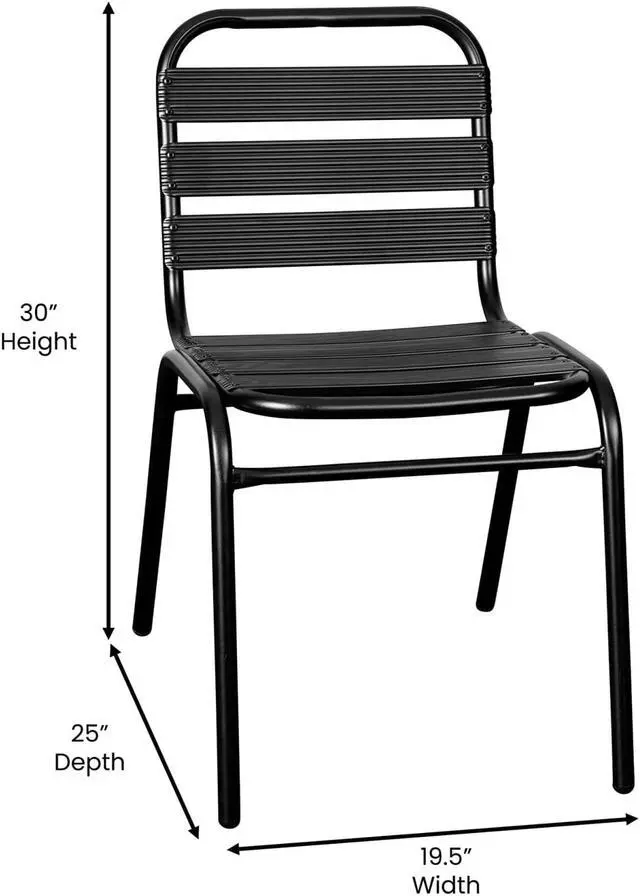 Alt view image 3 of 18 - Lila Commercial Black Metal Indoor-Outdoor Restaurant Stack Chair with Metal Triple Slat Back