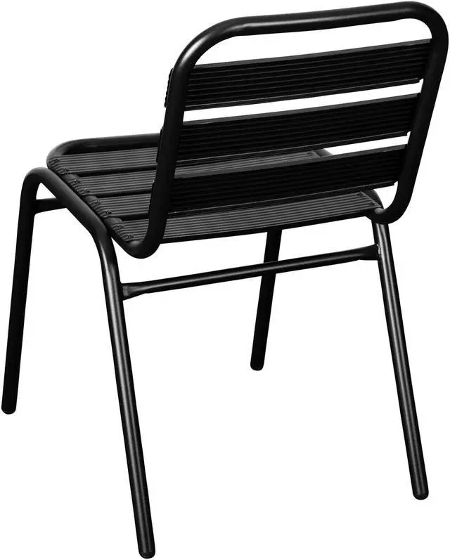 Alt view image 4 of 18 - Lila Commercial Black Metal Indoor-Outdoor Restaurant Stack Chair with Metal Triple Slat Back