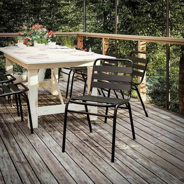Alt view image 2 of 18 - Lila Commercial Black Metal Indoor-Outdoor Restaurant Stack Chair with Metal Triple Slat Back