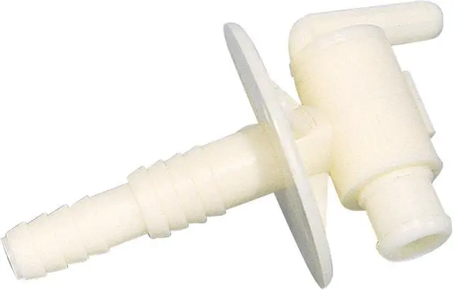 Main image of Camco 22223 Dual-Size Drain Valve with Flange - 3/8" or 1/2" Barb