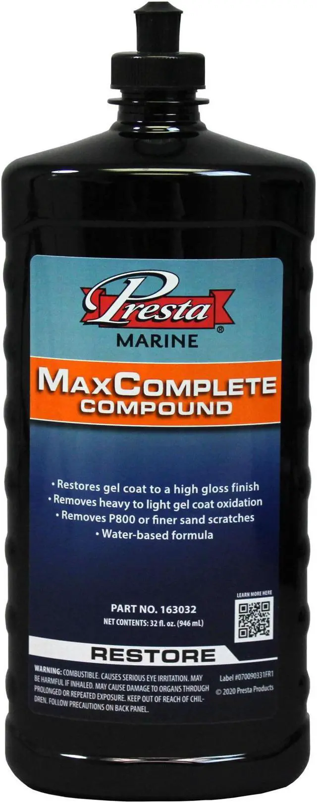 Alt view image 2 of 4 - Presta MaxComplete - Professional Grade Cutting Compound for Watercraft and RVs/Produces High-Gloss Finish / 32 Oz. (163032)