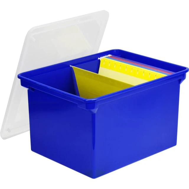 Alt view image 11 of 11 - Storex Industries Corporation 61554U01C Plastic File Tote Storage Box, Letter/Legal, Snap-On Lid, Blue/Clear