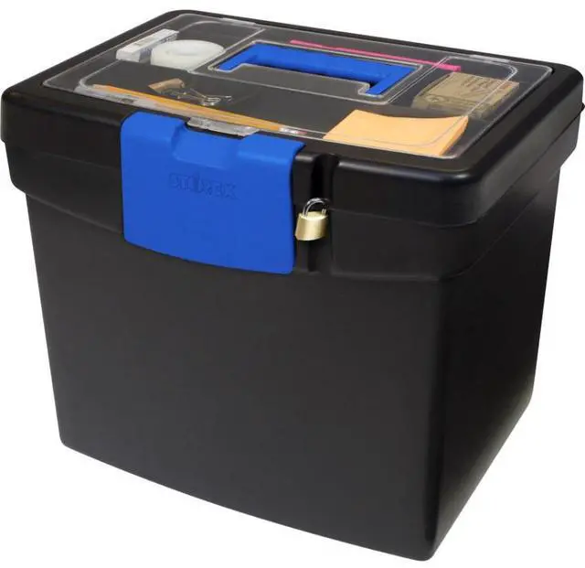 Alt view image 9 of 9 - Storex Portable File Box, with XL Storage Lid, Black/Blue