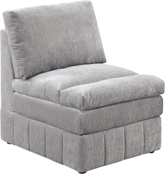 Main image of Luna 35 Inch Modular Armless Chair, Three Layer Plush Cushioned Seat, Gray