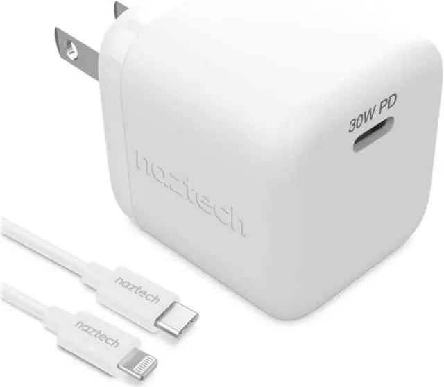 Alt view image 7 of 7 - Naztech 15544 6ft White 30W PD Wall Charger And USB-C