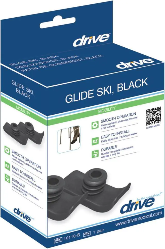 Alt view image 6 of 7 - Drive Medical 10110B Walker Black Ski Glides