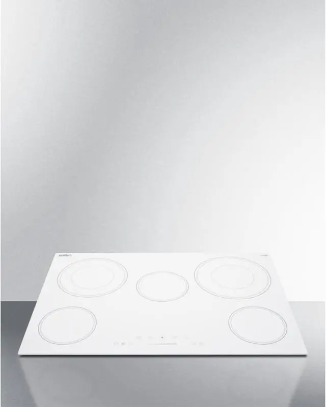 Alt view image 5 of 7 - Summit Appliance CR5B30T8W 30" Wide 5-Burner Radiant Cooktop, White, Ceramic Glass Surface, Digital Touch Controls, 9 Power Levels, Programmable Timer, Residual Heat Indicator, 208-240v Operation