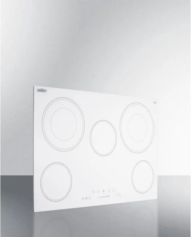 Alt view image 7 of 7 - Summit Appliance CR5B30T8W 30" Wide 5-Burner Radiant Cooktop, White, Ceramic Glass Surface, Digital Touch Controls, 9 Power Levels, Programmable Timer, Residual Heat Indicator, 208-240v Operation