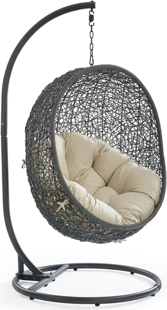 Main image of Hide Outdoor Patio Sunbrella Swing Chair With Stand Gray Beige