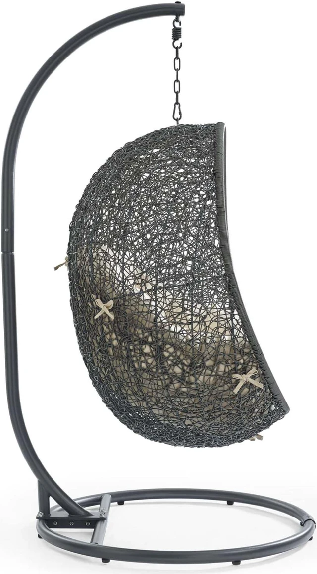 Alt view image 2 of 13 - Hide Outdoor Patio Sunbrella Swing Chair With Stand Gray Beige