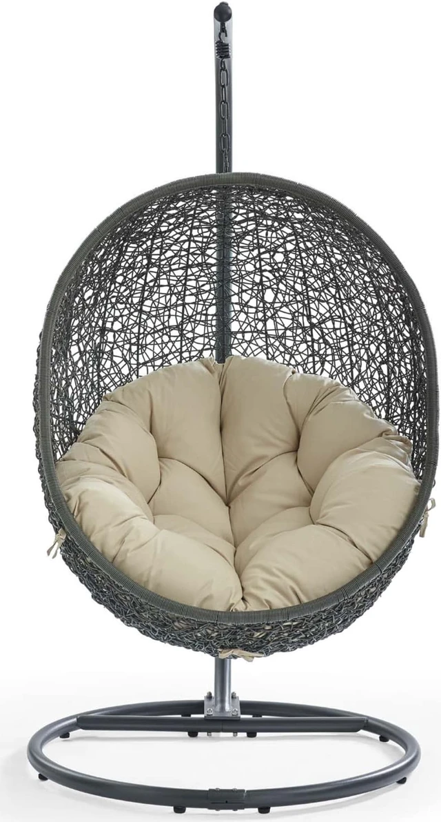 Alt view image 4 of 13 - Hide Outdoor Patio Sunbrella Swing Chair With Stand Gray Beige