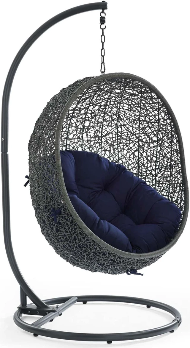 Main image of Hide Outdoor Patio Sunbrella Swing Chair With Stand Gray Navy