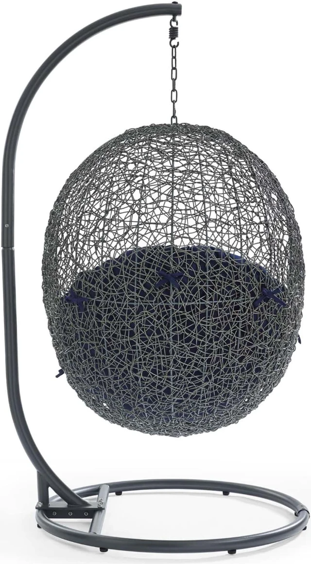 Alt view image 3 of 13 - Hide Outdoor Patio Sunbrella Swing Chair With Stand Gray Navy