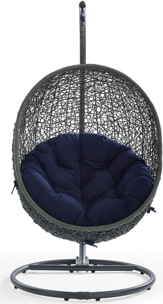 Alt view image 4 of 13 - Hide Outdoor Patio Sunbrella Swing Chair With Stand Gray Navy