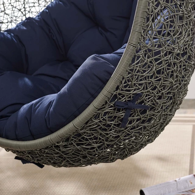 Alt view image 6 of 13 - Hide Outdoor Patio Sunbrella Swing Chair With Stand Gray Navy
