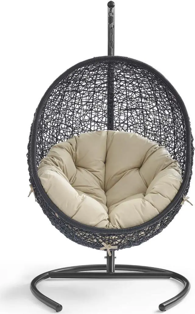 Alt view image 4 of 6 - Encase Sunbrella Swing Outdoor Patio Lounge Chair Black Beige