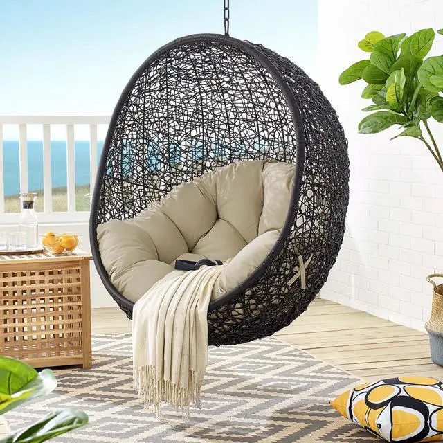 Alt view image 6 of 6 - Encase Sunbrella Swing Outdoor Patio Lounge Chair Black Beige