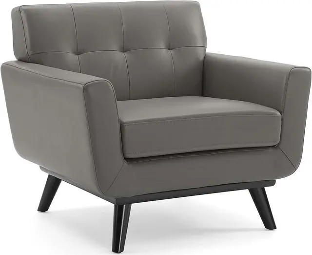 Main image of Engage Top-Grain Leather Living Room Lounge Accent Armchair Gray