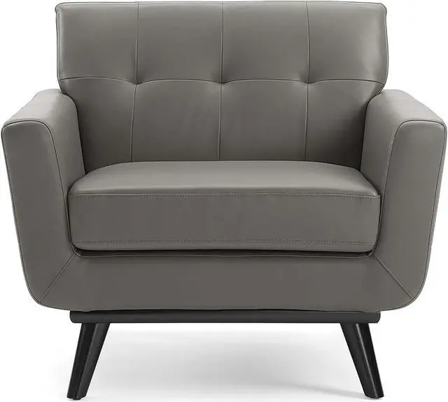 Alt view image 4 of 6 - Engage Top-Grain Leather Living Room Lounge Accent Armchair Gray
