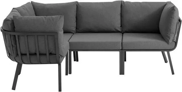 Main image of Riverside 4 Piece Outdoor Patio Aluminum Sectional Gray Charcoal