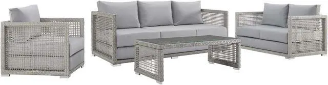 Main image of Aura 4 Piece Outdoor Patio Wicker Rattan Set Gray Gray