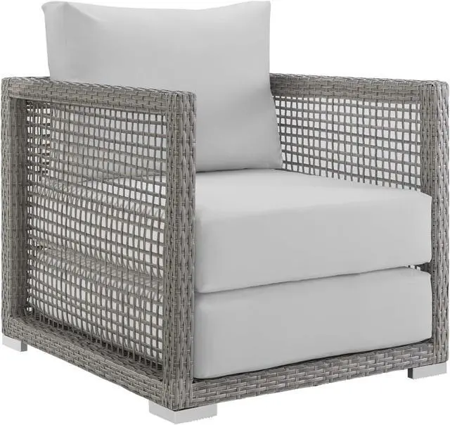 Alt view image 2 of 6 - Aura 4 Piece Outdoor Patio Wicker Rattan Set Gray White