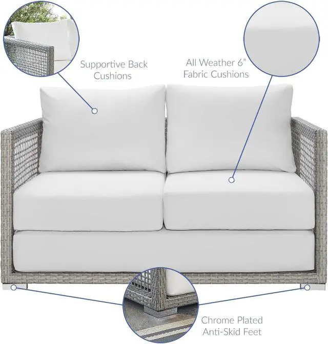 Alt view image 6 of 6 - Aura 4 Piece Outdoor Patio Wicker Rattan Set Gray White