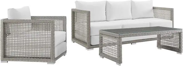 Main image of Aura 3 Piece Outdoor Patio Wicker Rattan Set Gray White