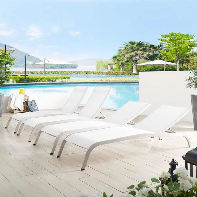 Alt view image 5 of 5 - Savannah Outdoor Patio Mesh Chaise Lounge Set of 4 White