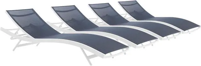 Main image of Glimpse Outdoor Patio Mesh Chaise Lounge Set of 4 White Navy