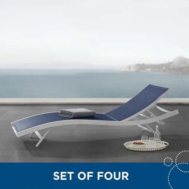 Alt view image 5 of 5 - Glimpse Outdoor Patio Mesh Chaise Lounge Set of 4 White Navy