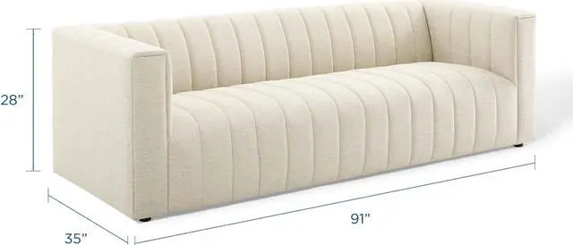 Alt view image 2 of 6 - Reflection Channel Tufted Upholstered Fabric Sofa Beige