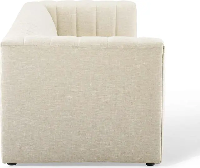 Alt view image 3 of 6 - Reflection Channel Tufted Upholstered Fabric Sofa Beige