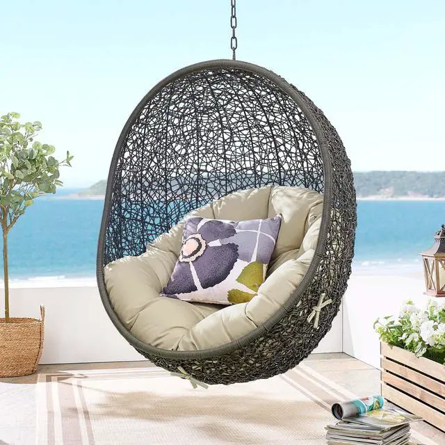Alt view image 6 of 6 - Hide Sunbrella Fabric Swing Outdoor Patio Lounge Chair Without Stand Gray Beige