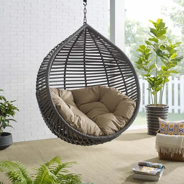 Alt view image 4 of 10 - Garner Teardrop Outdoor Patio Swing Chair Without Stand Gray Mocha