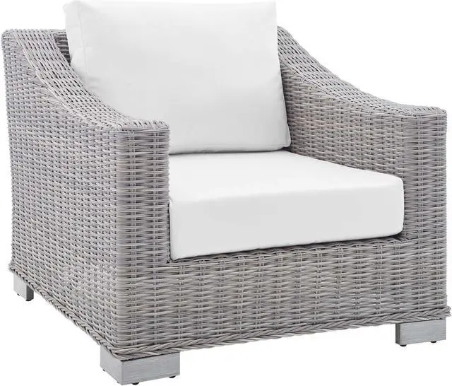 Main image of Conway Sunbrella Outdoor Patio Wicker Rattan Armchair Light Gray White