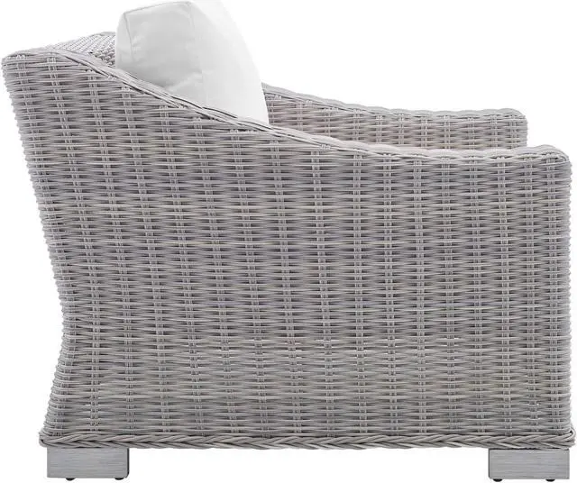 Alt view image 2 of 13 - Conway Sunbrella Outdoor Patio Wicker Rattan Armchair Light Gray White