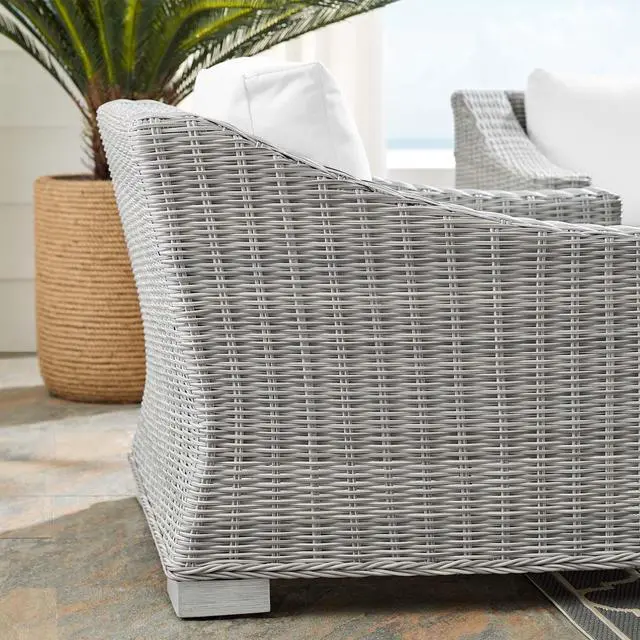 Alt view image 6 of 13 - Conway Sunbrella Outdoor Patio Wicker Rattan Armchair Light Gray White