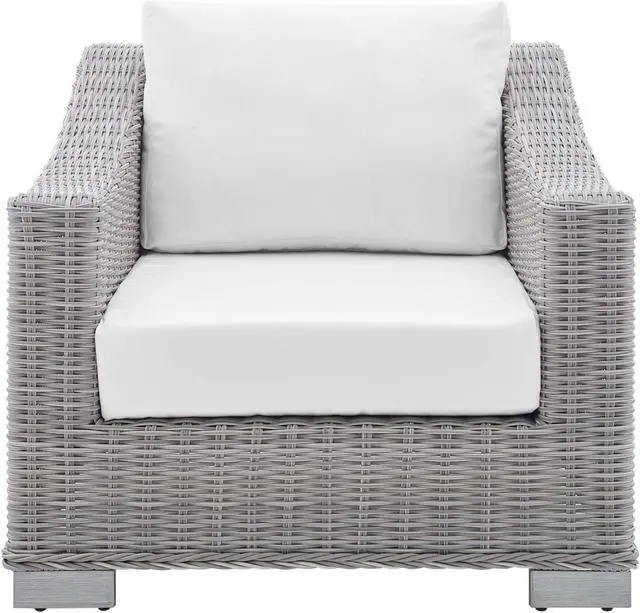 Alt view image 4 of 13 - Conway Sunbrella Outdoor Patio Wicker Rattan Armchair Light Gray White