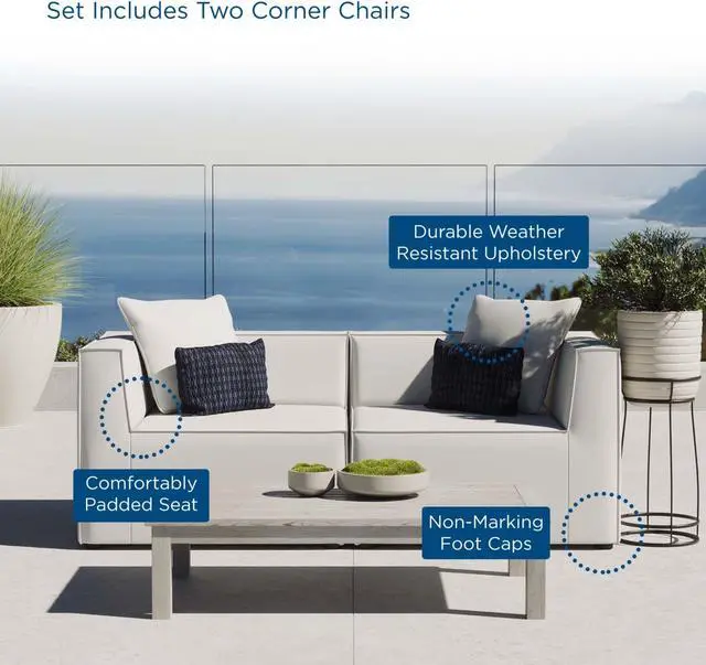 Alt view image 6 of 6 - Saybrook Outdoor Patio Upholstered 2-Piece Sectional Sofa Loveseat White
