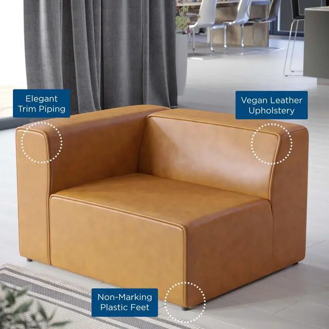 Alt view image 6 of 6 - Mingle Vegan Leather Left-Arm Chair Tan