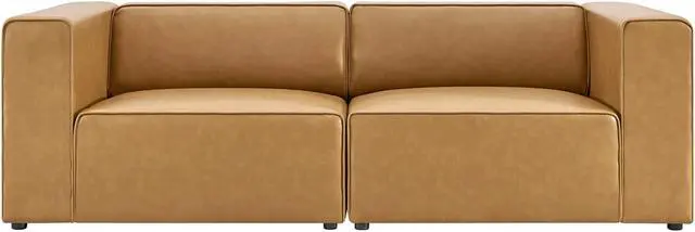 Alt view image 2 of 6 - Mingle Vegan Leather 2-Piece Sectional Sofa Loveseat Tan