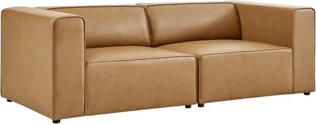 Main image of Mingle Vegan Leather 2-Piece Sectional Sofa Loveseat Tan