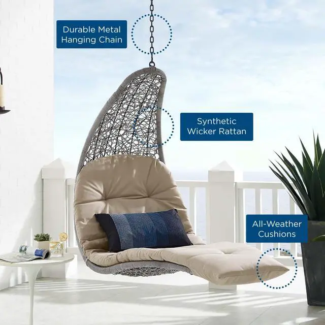 Alt view image 5 of 6 - Landscape Outdoor Patio Hanging Chaise Lounge Outdoor Patio Swing Chair Light Gray Beige