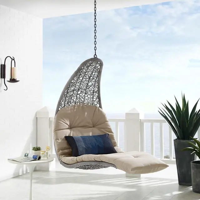 Alt view image 6 of 6 - Landscape Outdoor Patio Hanging Chaise Lounge Outdoor Patio Swing Chair Light Gray Beige