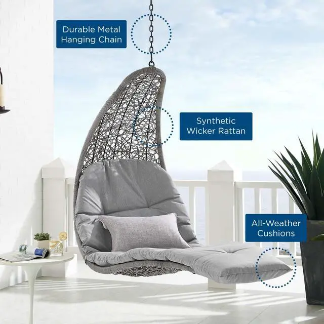 Alt view image 5 of 6 - Landscape Outdoor Patio Hanging Chaise Lounge Outdoor Patio Swing Chair Light Gray Gray