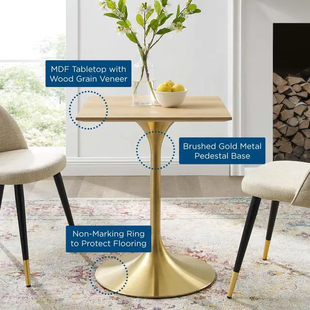 Alt view image 4 of 6 - Lippa 24" Square Wood Dining Table Gold Natural